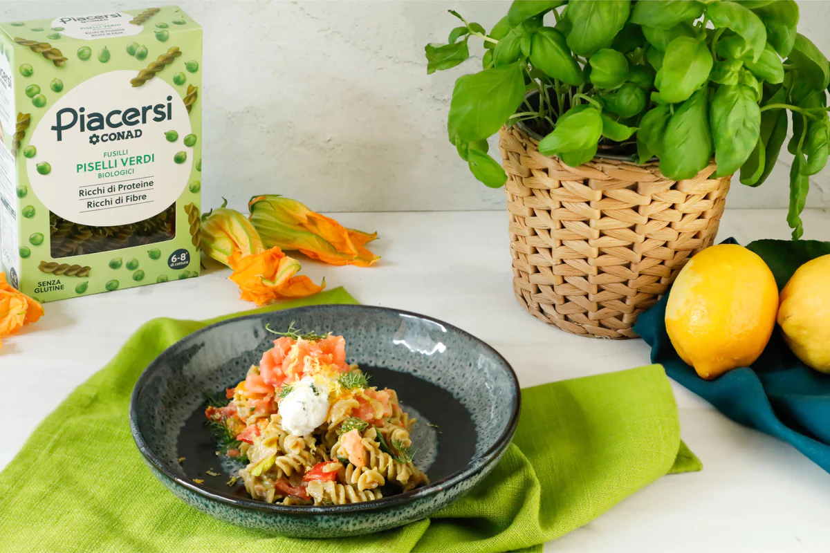 pasta con salmone e piselli